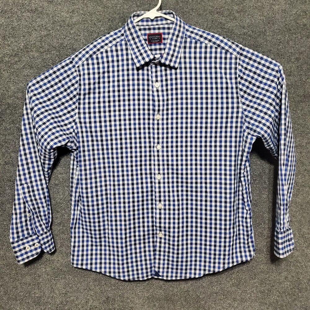 UNTUCKit Shirt Mens XL Gingham Plaid Warren Regular Fit Blue White Office Preppy